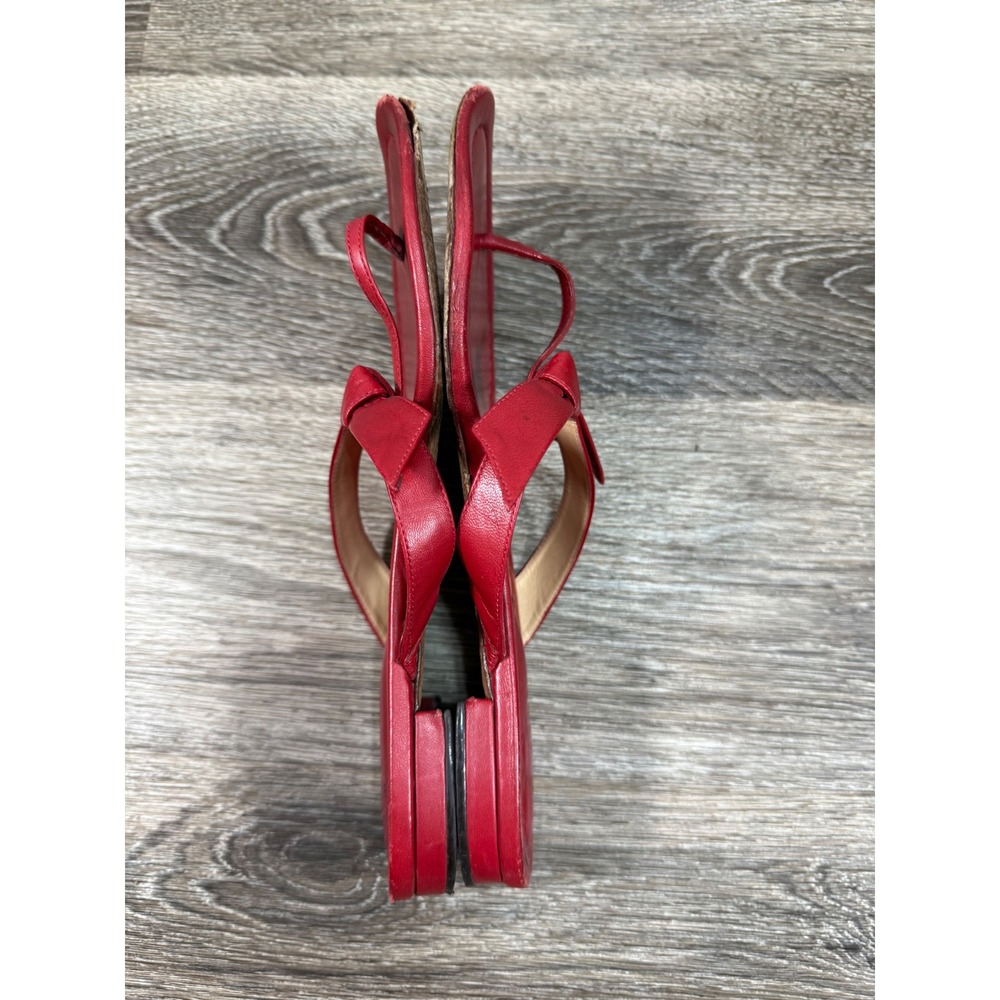 Alexandre Birman Red Leather Bow Thong Sandals Flat Size 39 Needs Repair - Picture 2 of 7